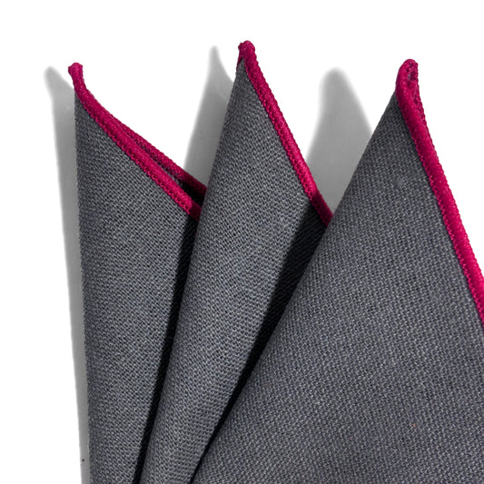 Gray & Red Linen/Cotton Pocket Square