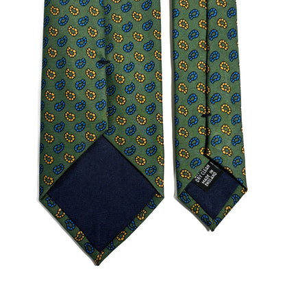 Hand-Printed Green Paisley Silk Twill Tie - Handmade in England