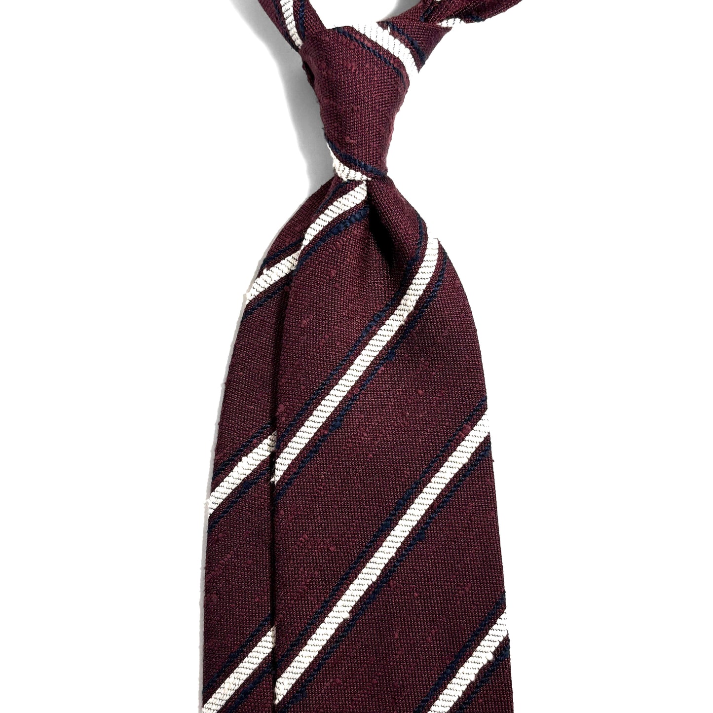 Burgundy & White Striped Silk Shantung Tie - Handmade in Italy