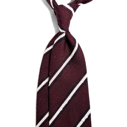 Burgundy & White Striped Silk Shantung Tie - Handmade in Italy