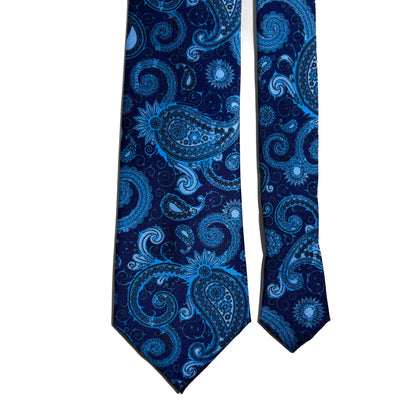 Deep Sea Blue Paisley Printed Tie