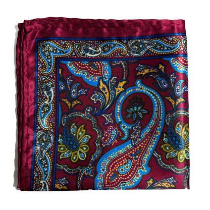 Wine Red & Blue Paisley Pocket Square