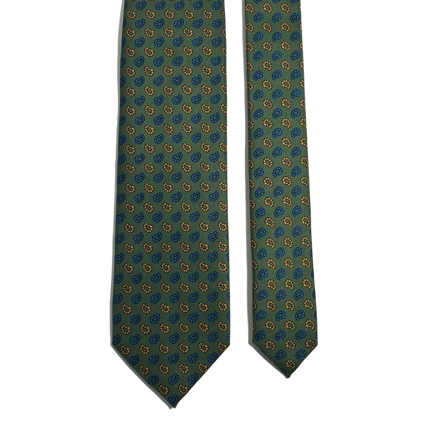 Hand-Printed Green Paisley Silk Twill Tie - Handmade in England