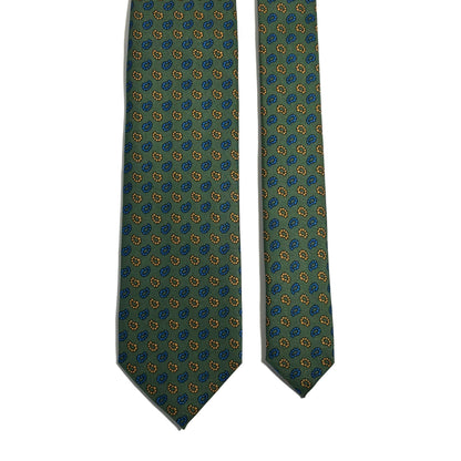 Hand-Printed Green Paisley Silk Twill Tie - Handmade in England