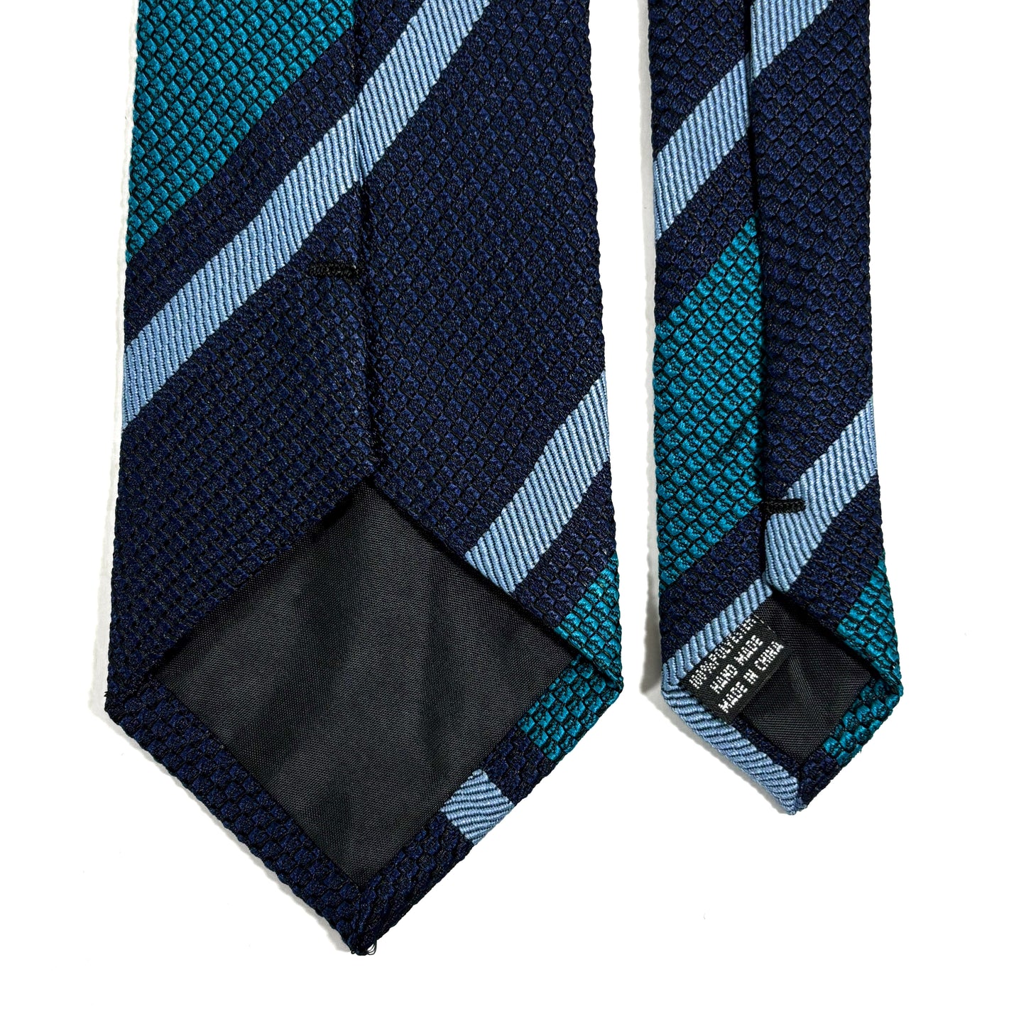 Navy Blue & Green Striped Grenadine Tie - Handmade
