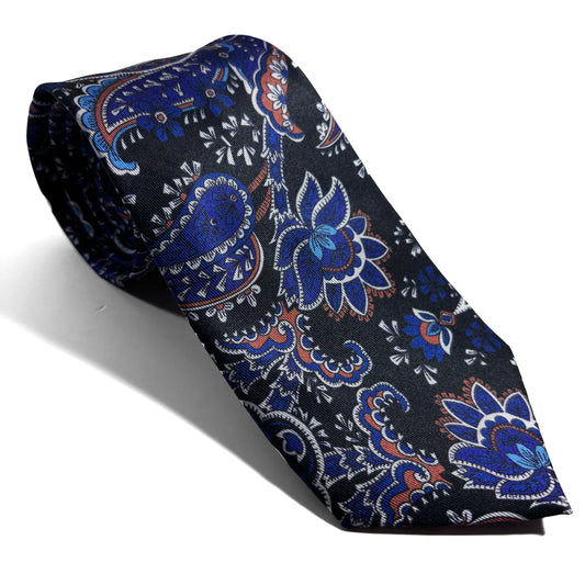 Blue & Black Paisley Printed Tie