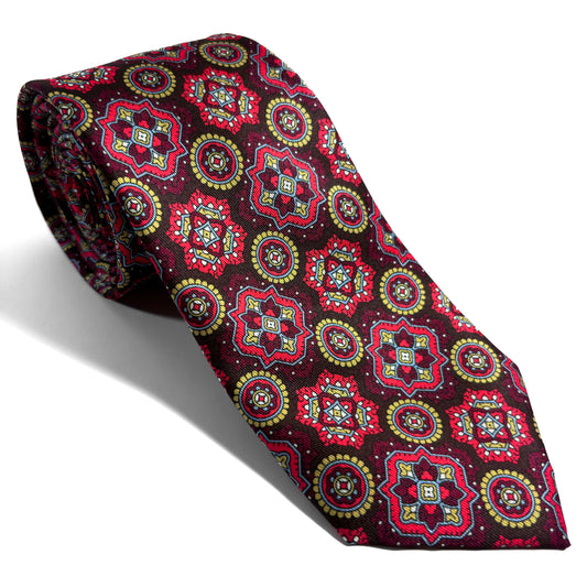 Brown & Red Medallion Printed Tie