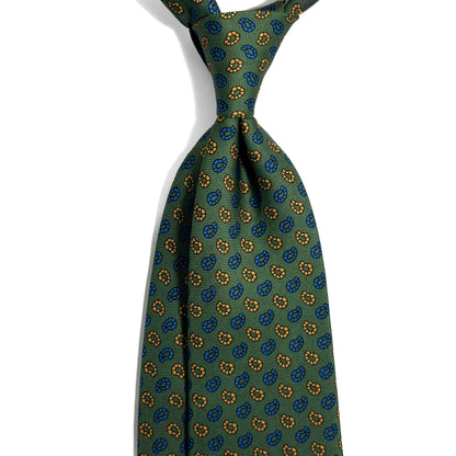 Hand-Printed Green Paisley Silk Twill Tie - Handmade in England
