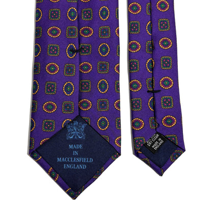 Purple Geometric Printed Silk Tie - Handmade in England
