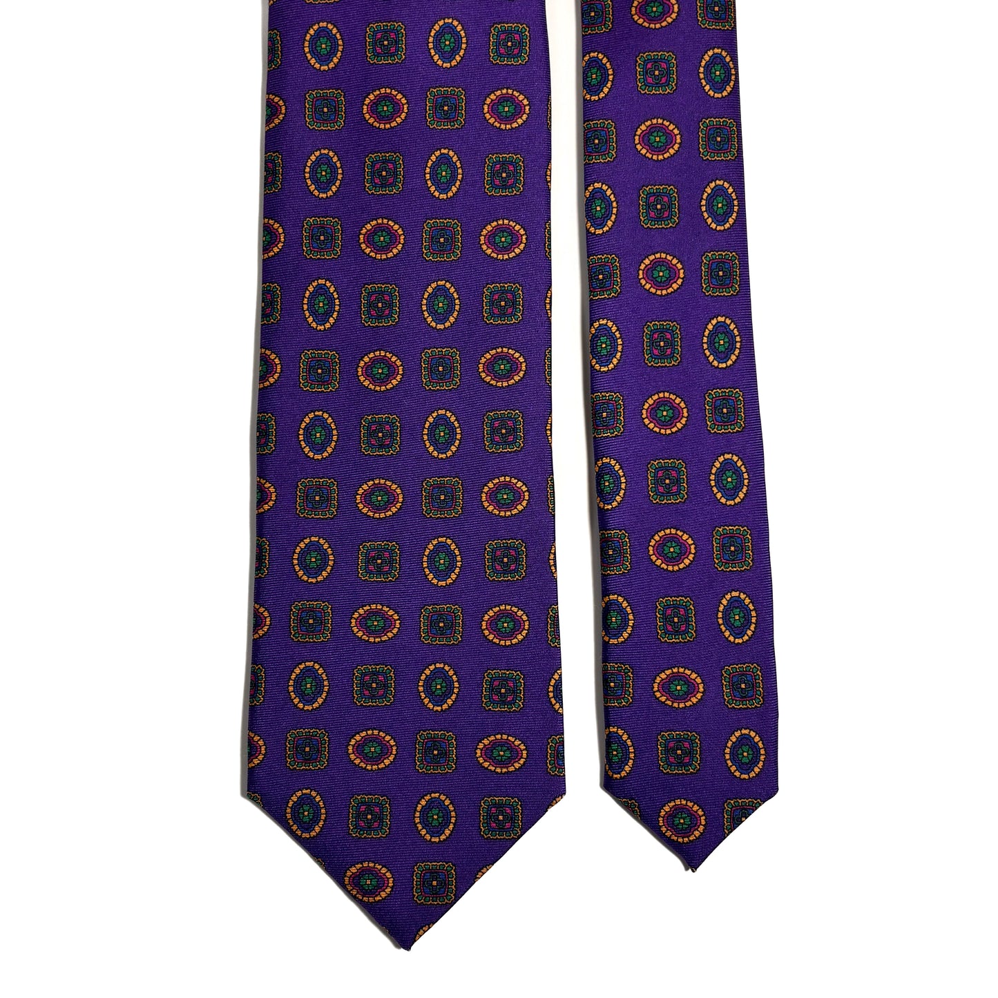 Purple Geometric Printed Silk Tie - Handmade in England