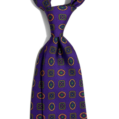 Purple Geometric Printed Silk Tie - Handmade in England