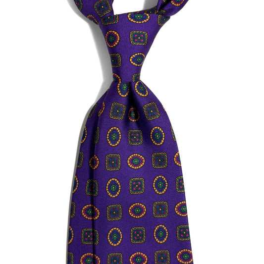 Purple Geometric Printed Silk Tie - Handmade in England