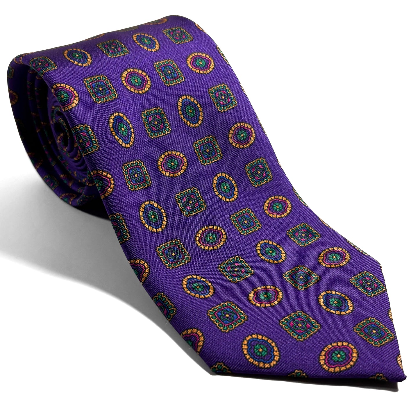 Purple Geometric Printed Silk Tie - Handmade in England