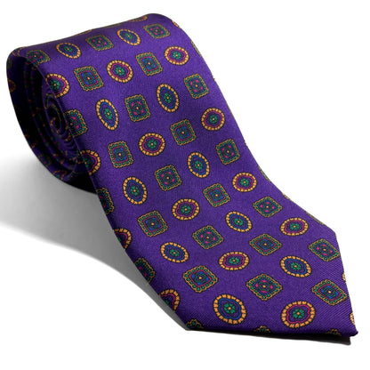 Purple Geometric Printed Silk Tie - Handmade in England