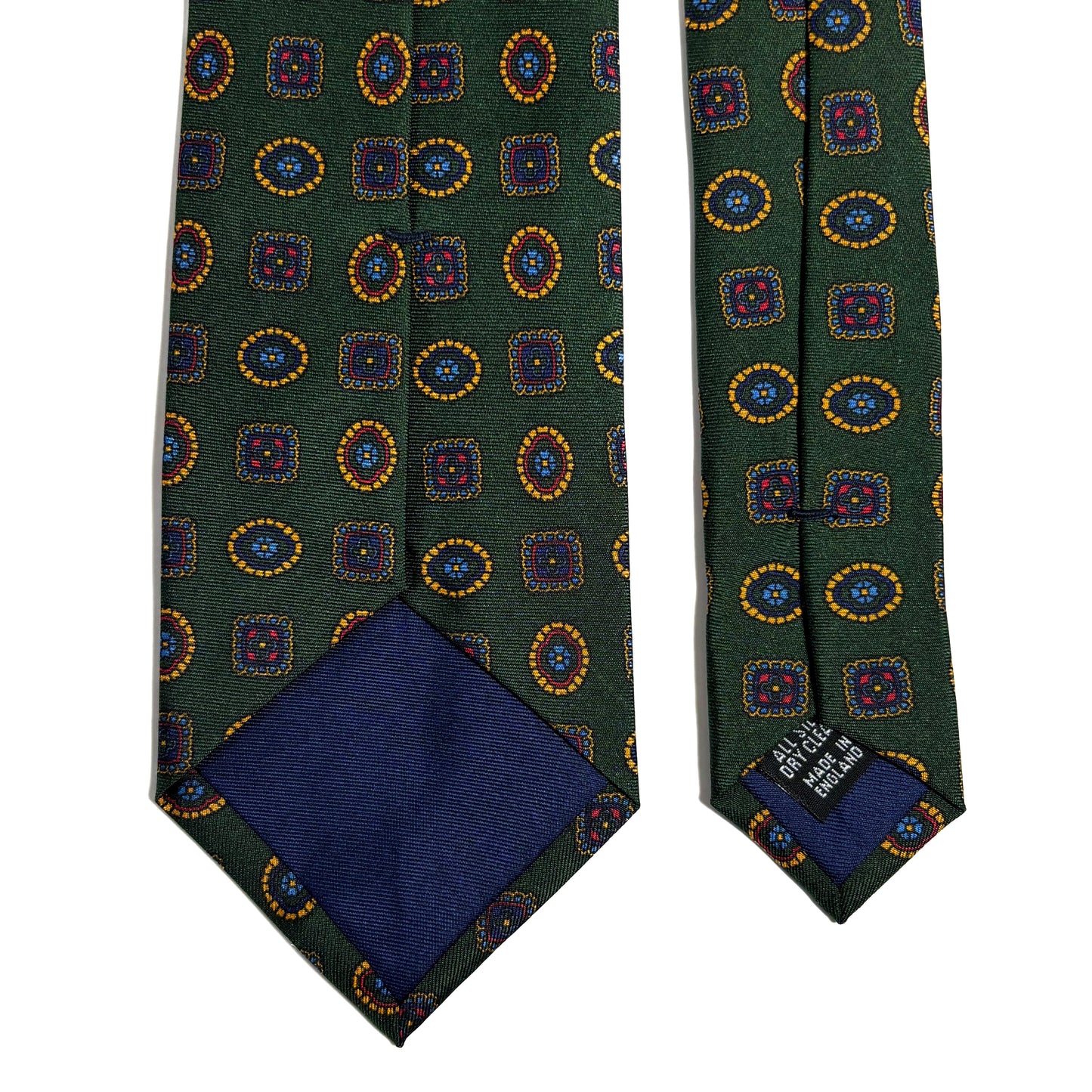 Forest Green Geometric Printed Silk Tie - Handmade in England