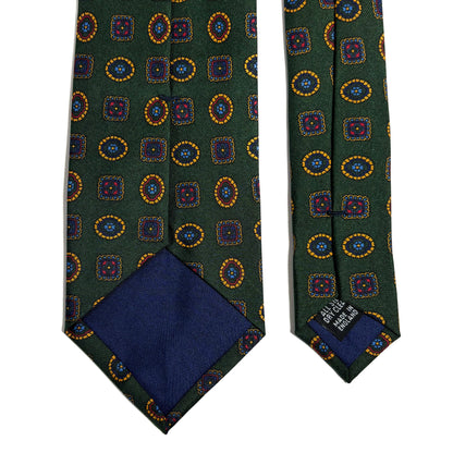 Forest Green Geometric Printed Silk Tie - Handmade in England