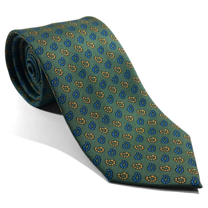 Hand-Printed Green Paisley Silk Twill Tie - Handmade in England