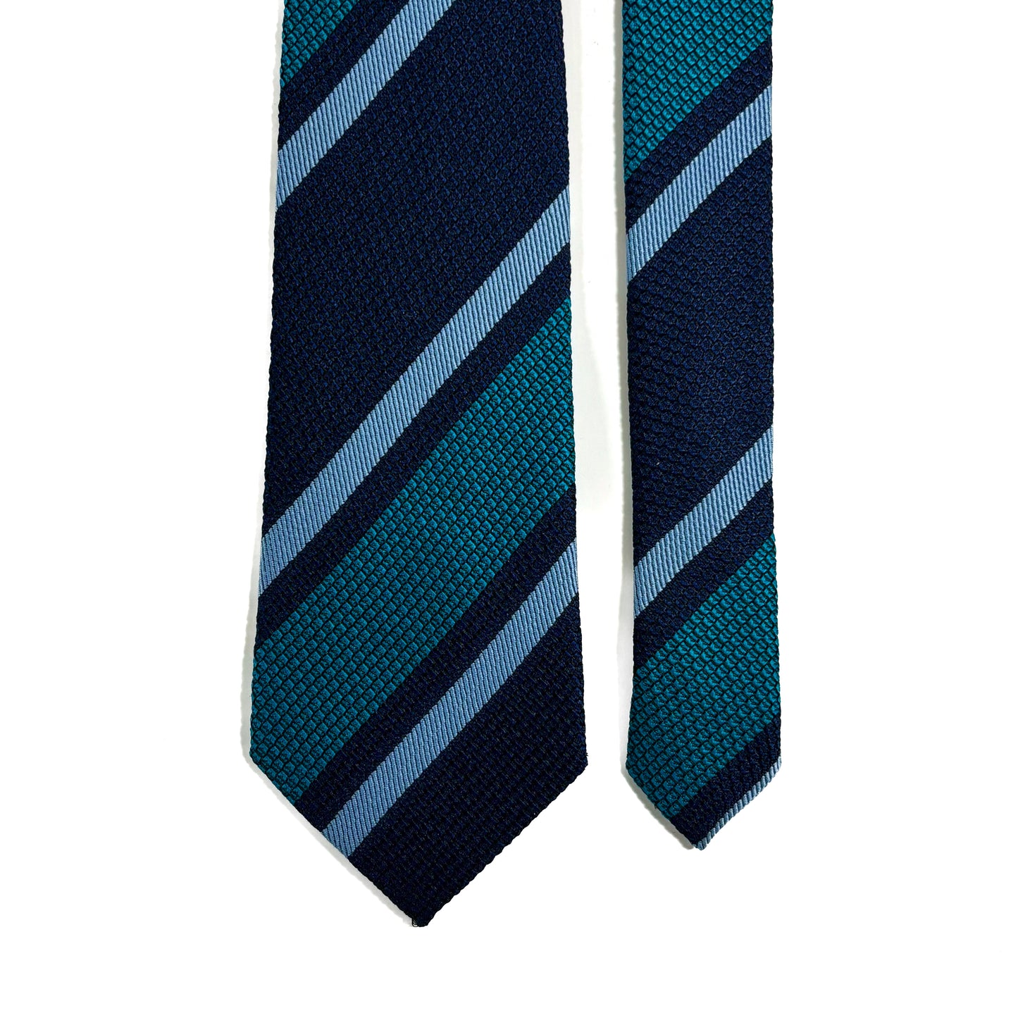 Navy Blue & Green Striped Grenadine Tie - Handmade