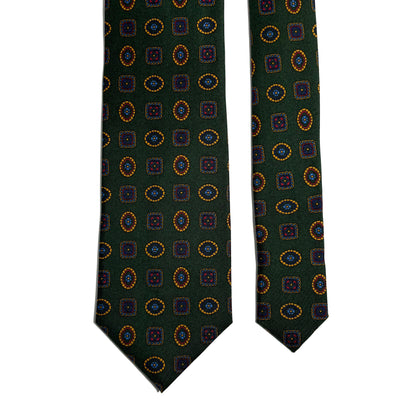 Forest Green Geometric Printed Silk Tie - Handmade in England