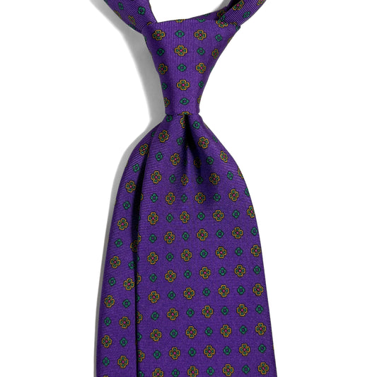 Purple Floral Printed Silk Tie - Handmade in England