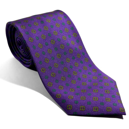 Purple Floral Printed Silk Tie - Handmade in England