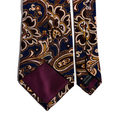 Navy Blue & Gold Paisley Wool Tie