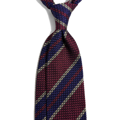 Wine Red & Purple Striped Silk Grenadine Tie (Garza Grossa) - Handmade in Italy