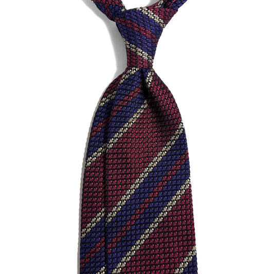 Wine Red & Purple Striped Silk Grenadine Tie (Garza Grossa) - Handmade in Italy