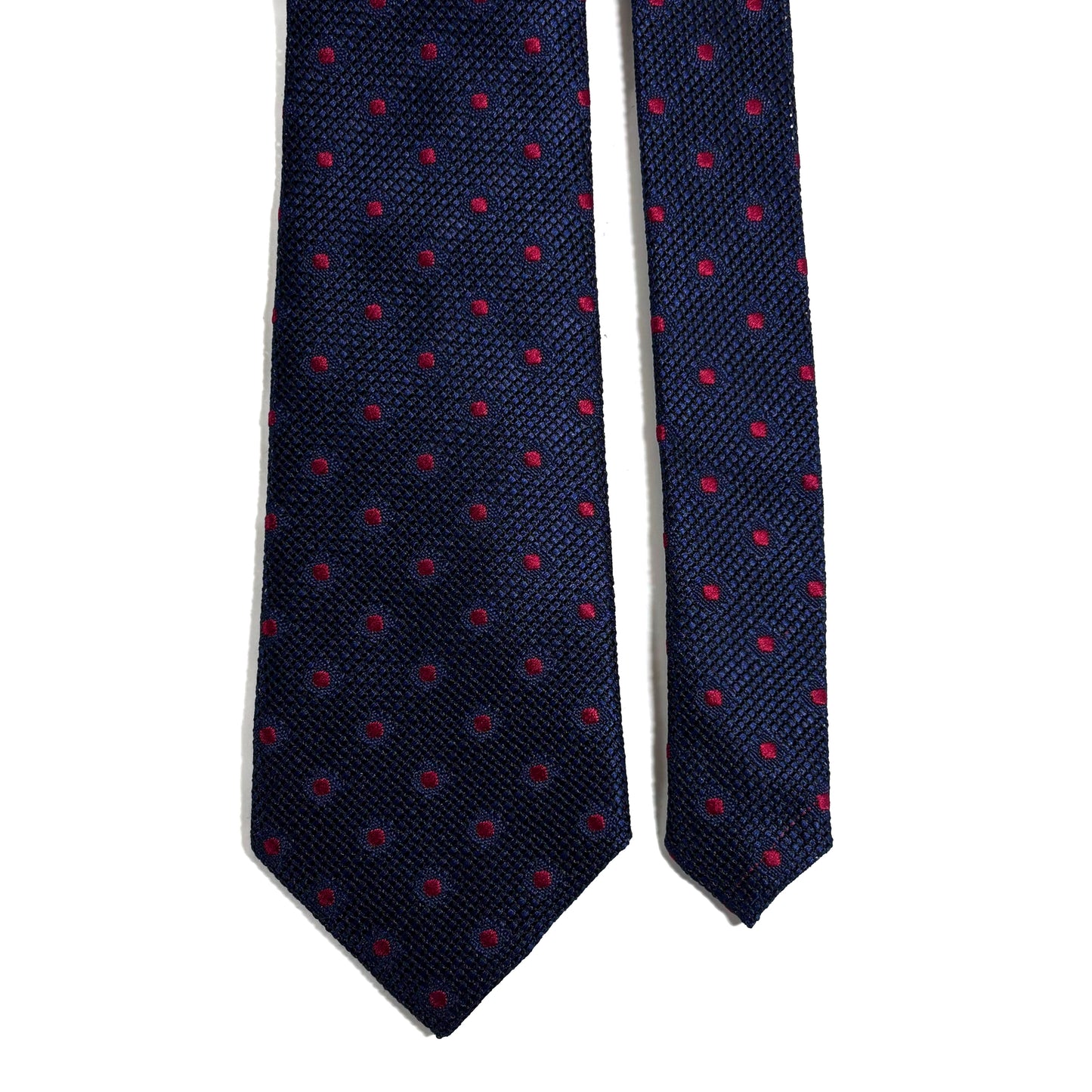 Navy Blue & Red Polka Dot Grenadine Tie - Handmade
