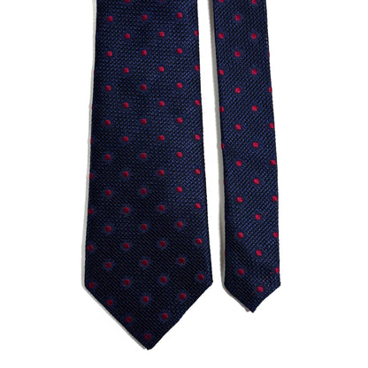 Navy Blue & Red Polka Dot Grenadine Tie - Handmade