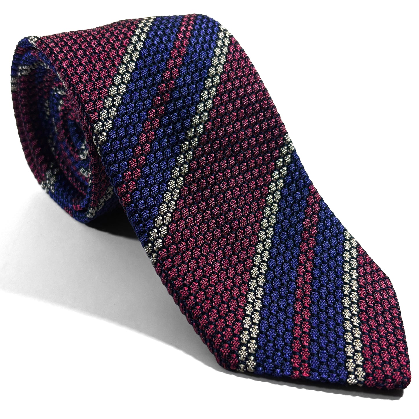 Wine Red & Purple Striped Silk Grenadine Tie (Garza Grossa) - Handmade in Italy