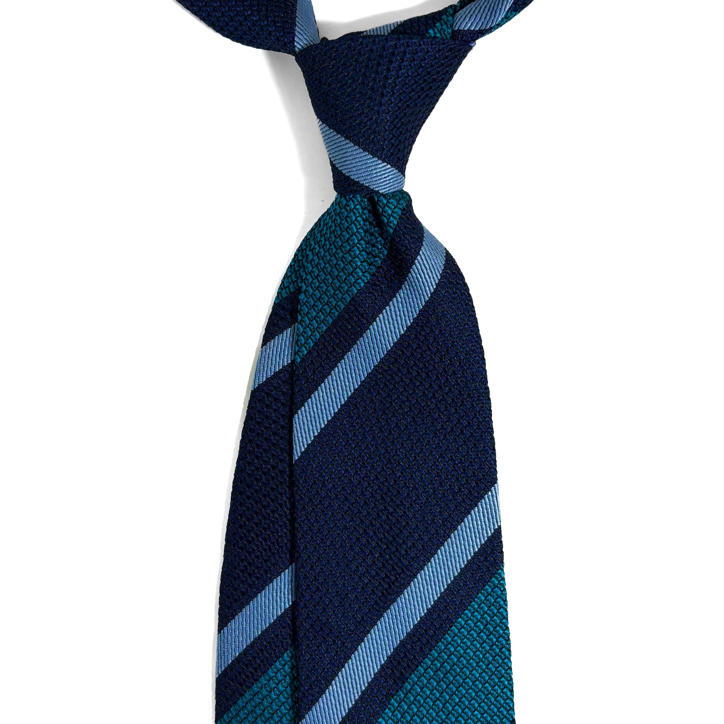 Navy Blue & Green Striped Grenadine Tie - Handmade