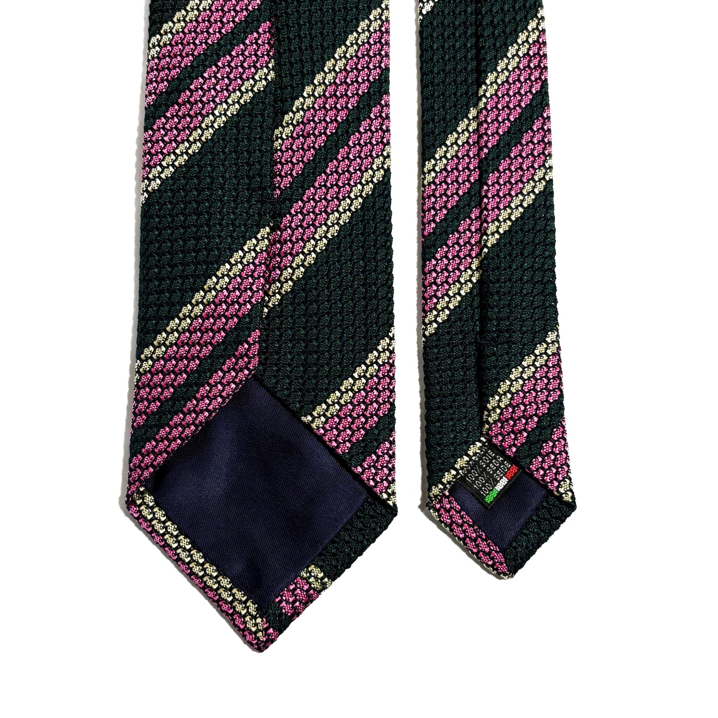 Forest Green & Pink Striped Silk Grenadine Tie (Garza Grossa) - Handmade in Italy