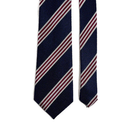 Navy Blue Striped Grenadine Tie - Handmade