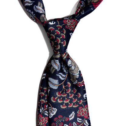 Navy Blue Floral Motif Printed Tie