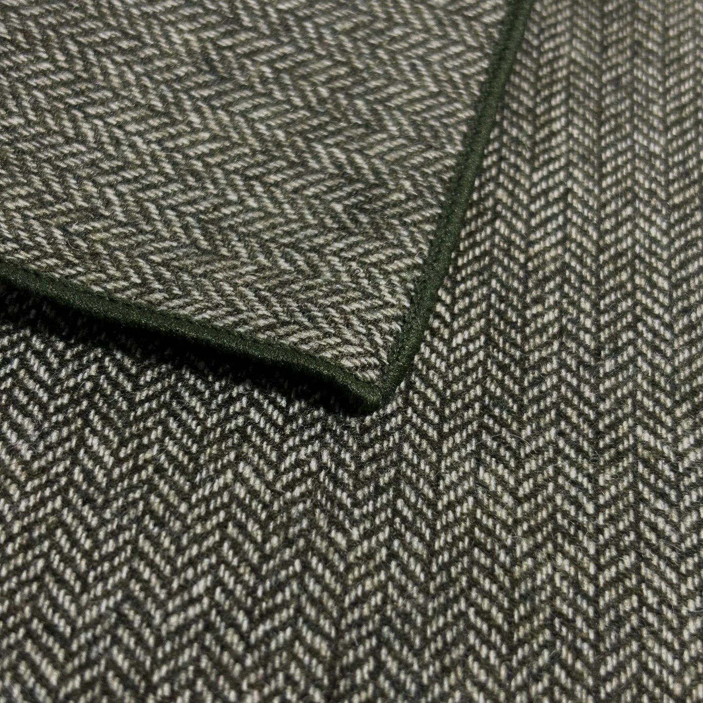 Green Herringbone Wool Pocket Square