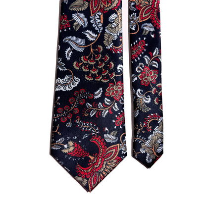 Navy Blue Floral Motif Printed Tie