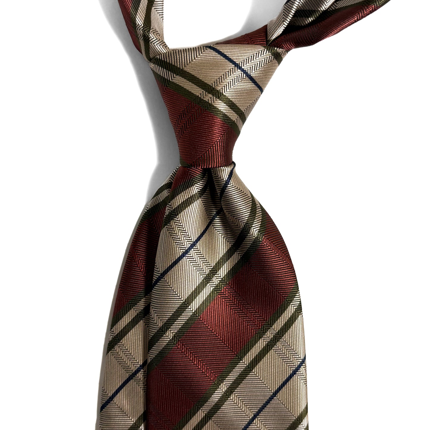 Beige & Brown Overcheck Striped Tie