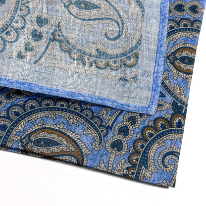 Light Blue Paisley Ramie Pocket Square