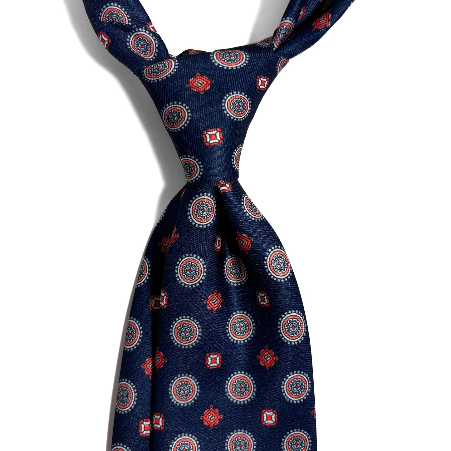 Navy Blue & Orange Medallion Printed Tie
