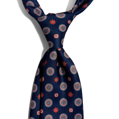 Navy Blue & Orange Medallion Printed Tie