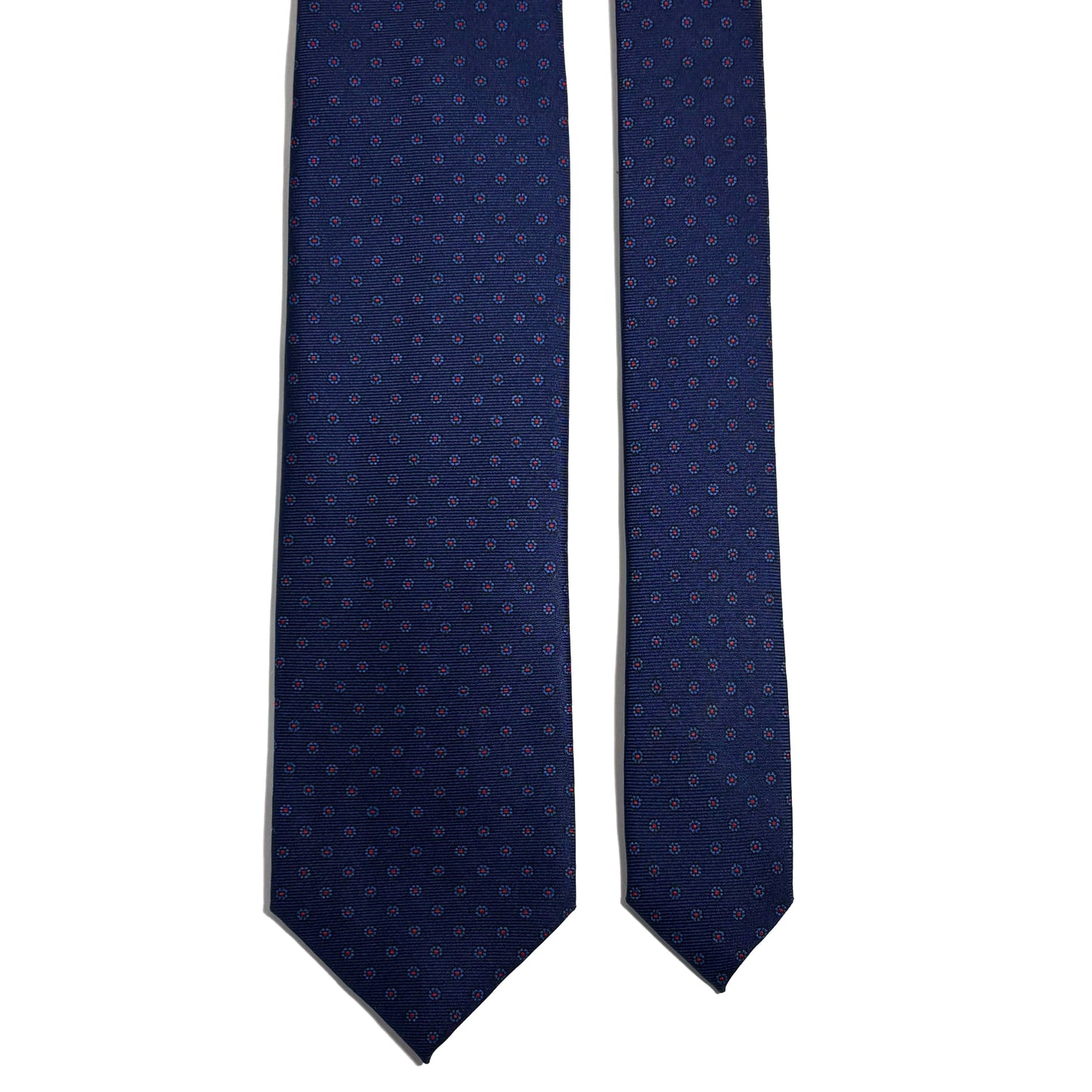 Hand-Printed Navy Blue Floral Silk Twill Tie - Handmade in England