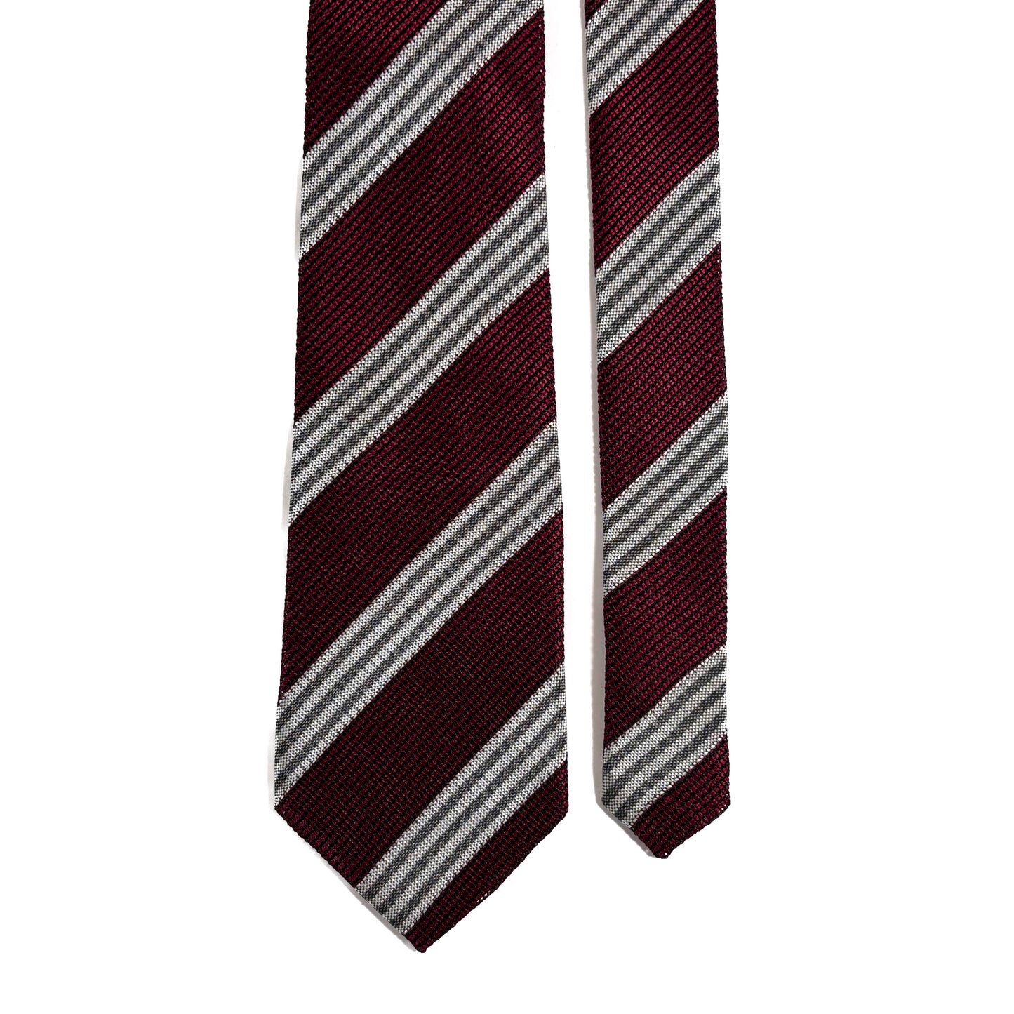 Burgundy & White Striped Grenadine Tie - Handmade
