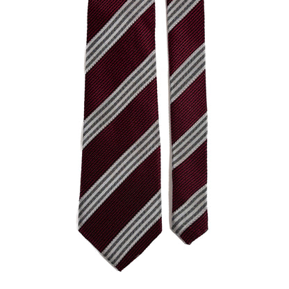 Burgundy & White Striped Grenadine Tie - Handmade