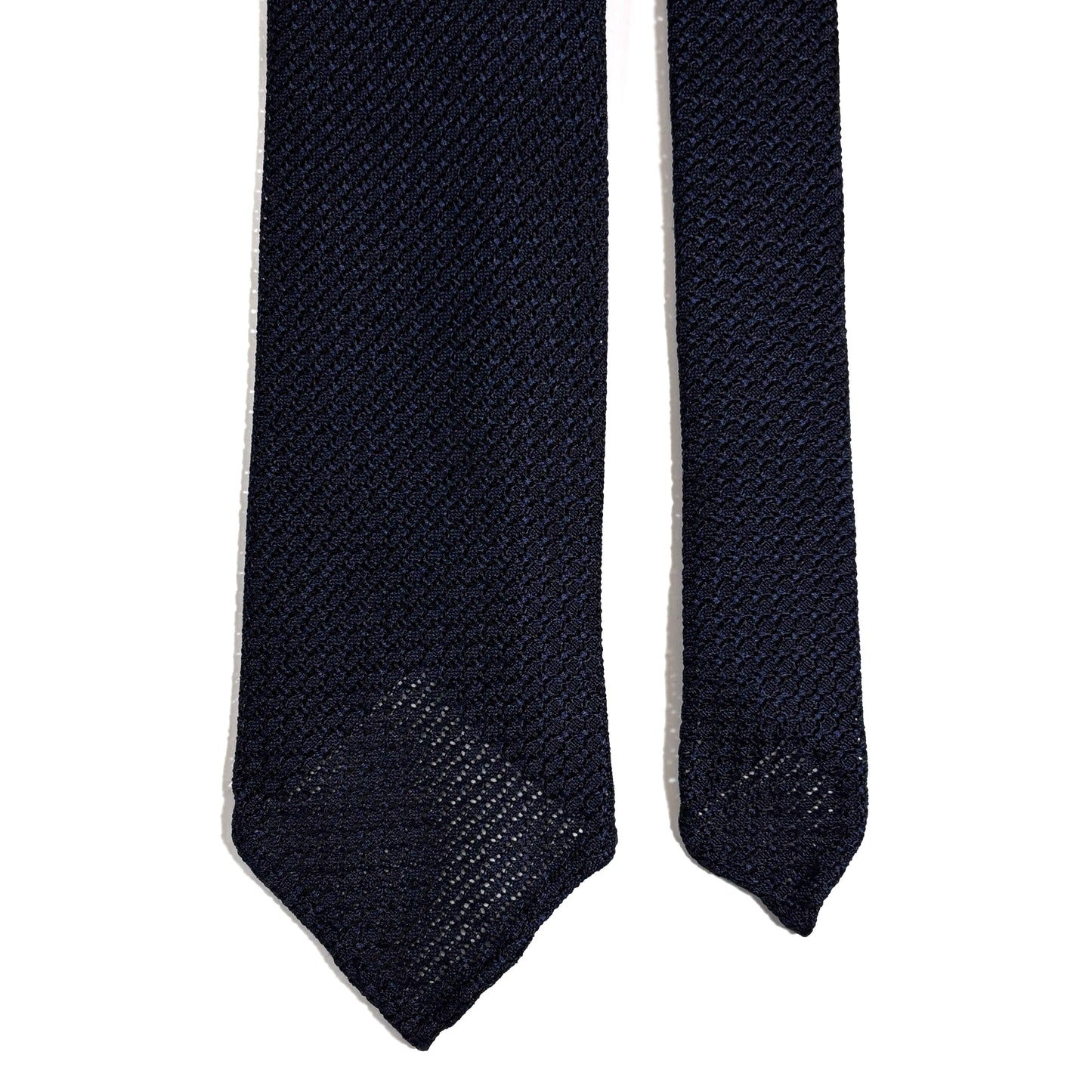 Untipped Navy Blue Silk Grenadine Tie (Garza Grossa) - Handmade