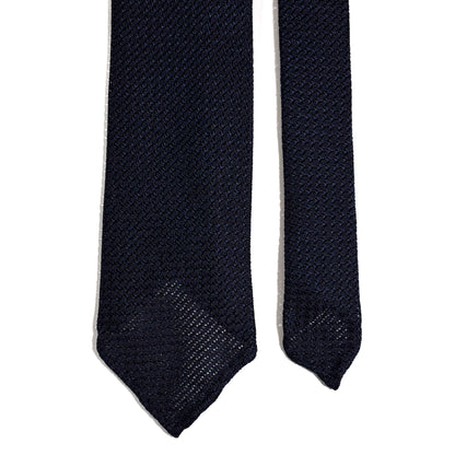 Untipped Navy Blue Silk Grenadine Tie (Garza Grossa) - Handmade