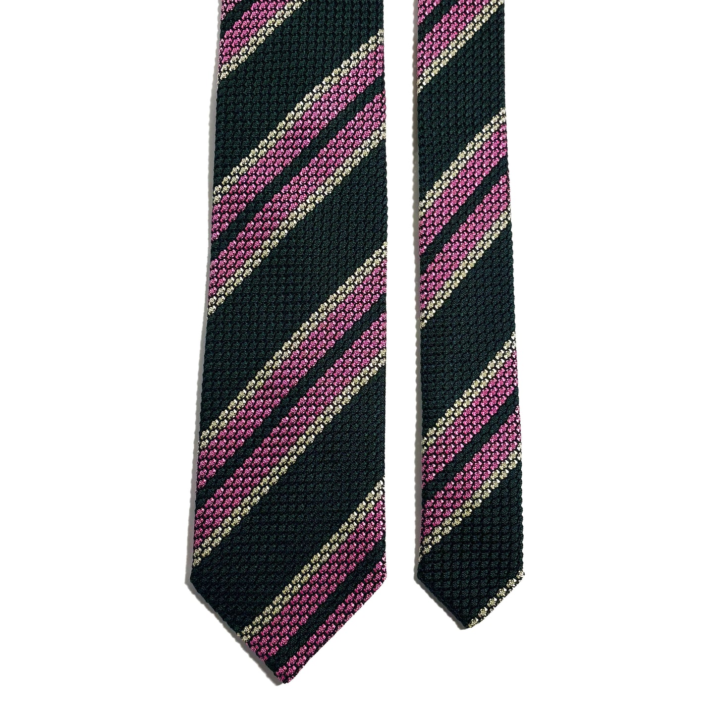 Forest Green & Pink Striped Silk Grenadine Tie (Garza Grossa) - Handmade in Italy