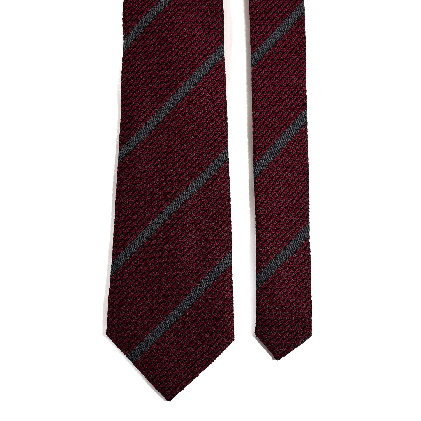 Burgundy & Charcoal Gray Striped Grenadine Tie - Handmade