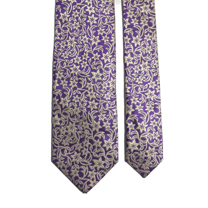 Light Purple Floral Motif Silk Jacquard Tie - Handmade in England