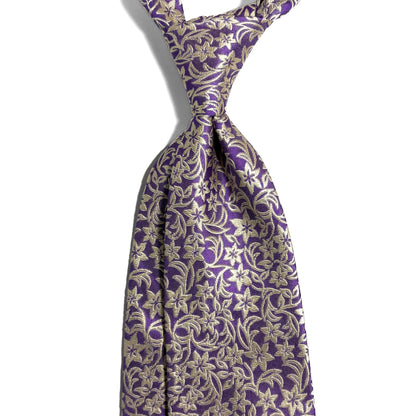 Light Purple Floral Motif Silk Jacquard Tie - Handmade in England